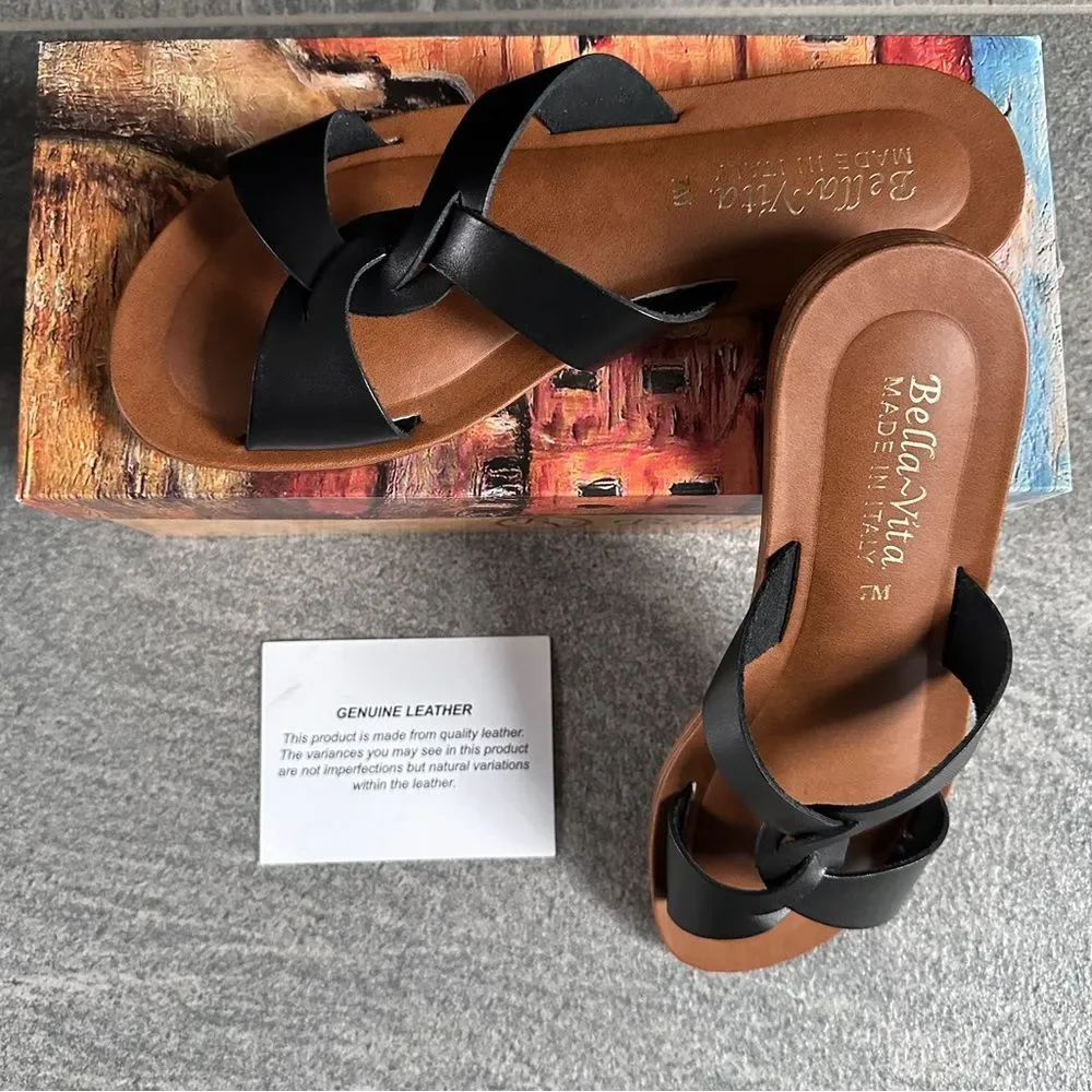 NWB Bella Vita Dov-Italy Black Leather Slide Sandals Women's Size 7 Open toe - Picture 13 of 13